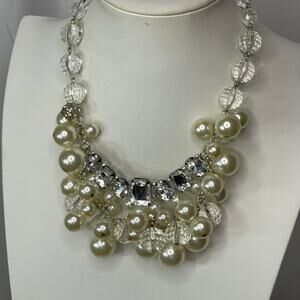 WHBM statement necklace silver tone signed costume jewelry REVERSIBLE black whit